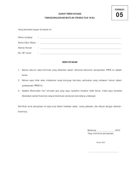 Pdf Format 05 Surat Pernyataan Tanggung Jawab Mutlak Orang Tuapdf
