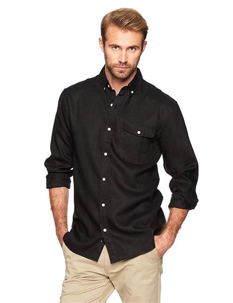 men s clothing shirts casual button down shirts men s standard fit 100 linen long sleeve