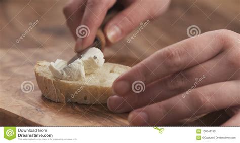 Female Hands Spreading Cream Cheese On Baguette Slice Stock Photo Image Of Baguette Babe