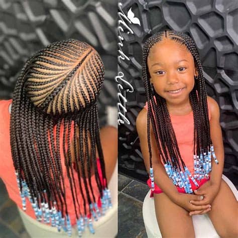 Most natural hairstyles feature black hair. Braids for Kids- 50 Kids Braids with Beads Hairstyles