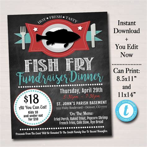 Just add your own event details, logos and/or images and your done. Fish Fry Flyer - Printable PTA PTO Flyer - Lent Friday ...