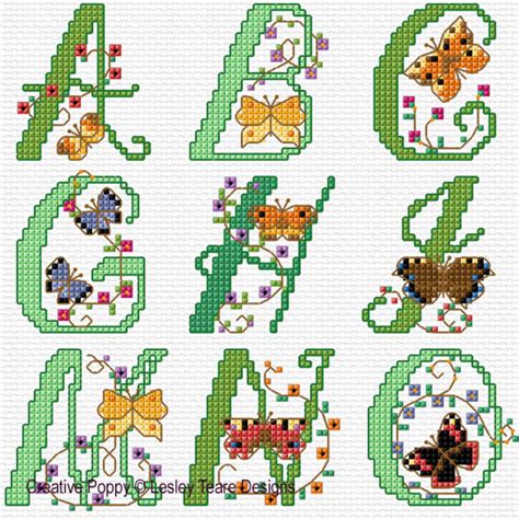 Lesley Teare Designs Alphabet Bristish Butterflies Cross Stitch Pattern