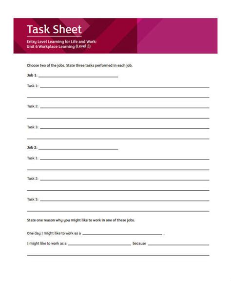 Work Task Sheet