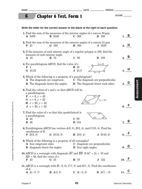 Glencoe Geometry Chapter 10 Test Answer Key 97 Pages Summary 800kb