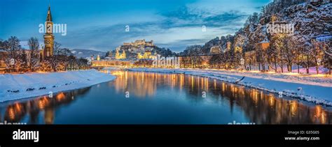 Beautiful View Of The Historic City Of Salzburg With Salzach River In