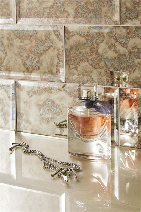 Mirrored glass arabesque tile backsplash.1 tile = 0.75 sq ft tile size: Glass bevel metro/subway tiles feature a striking Antique ...