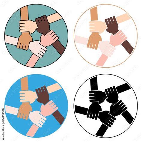 Vector Illustration Of Five Human Hands Holding Eachother For