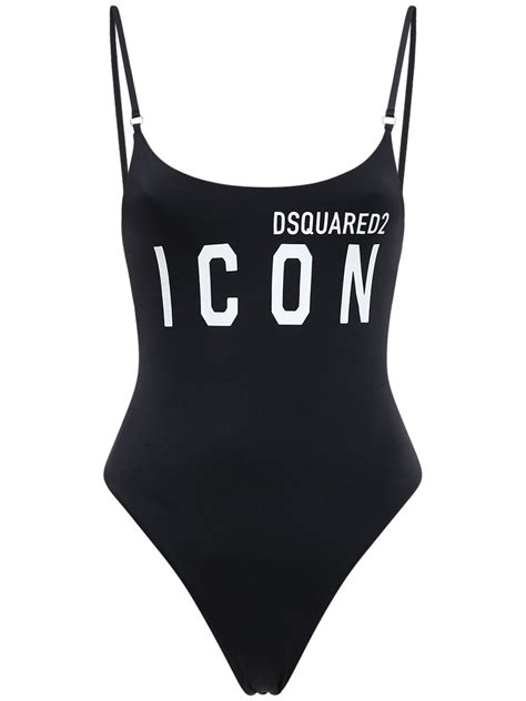 dsquared2 logo print one piece swimsuit black luisaviaroma