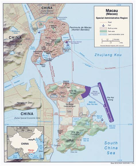 Full Political Map Of Macau With Relief Macau Full Political Map With