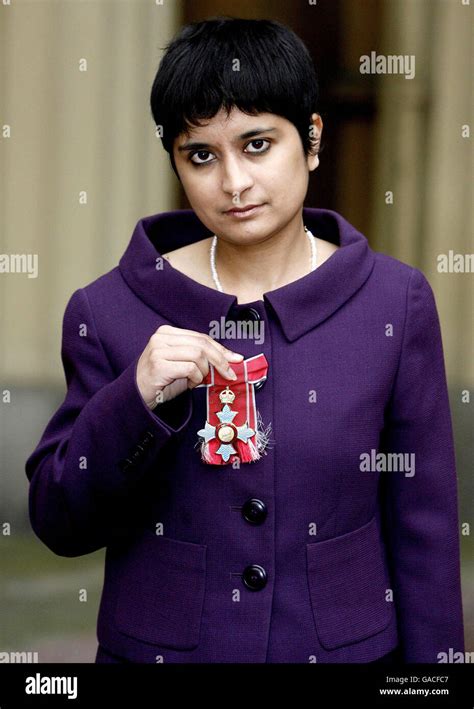 the director of liberty shami chakrabarti holds her cbe at buckingham palace today which was
