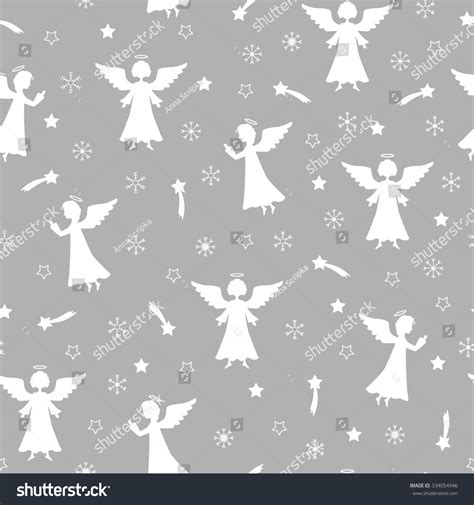 Christmas Vector Seamless Pattern With Angels Snowflake And Stars