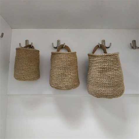 Jute Baskets Boho Bathroom Set 3 Wall Hanging Storage Baskets Etsy