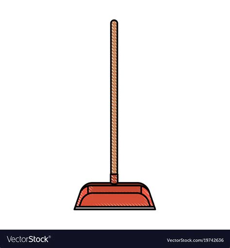 Dustpan With Wooden Stick In Colored Crayon Vector Image