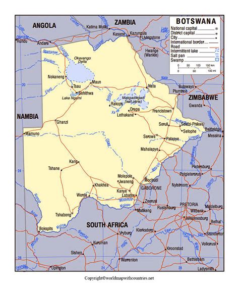 Free Printable Labeled And Blank Map Of Botswana In PDF World Map With Countries
