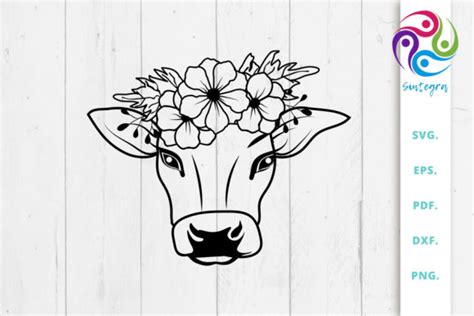 Cow With Flower Crown Svg Files Grafik Von Sintegra Creative Fabrica