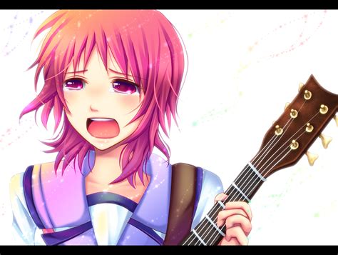 Angel Beats Guitar Instrument Iwasawa Masami Pink Eyes Pink Hair Tears