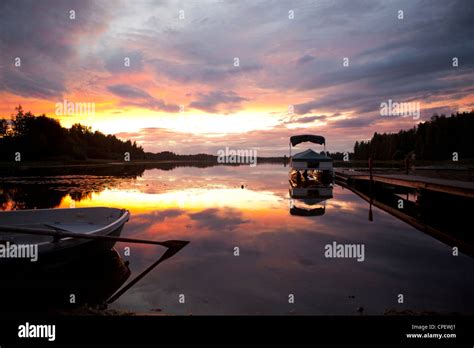 Lake At Sunset Finland Scandinavia Stock Photo Alamy