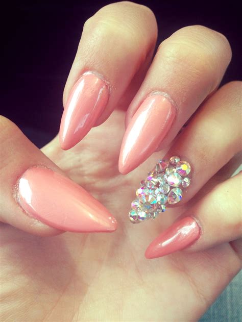 Nude Color Nails With Gems Color Nails Nail Colors Nude Color Cool