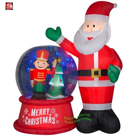 8 gemmy airblown inflatable christmas animated santa w toy soldier in snow globe