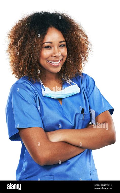 Nurse Black Woman And Studio Portrait With Smile Arms Crossed And