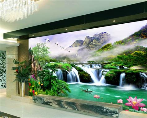 Beibehang Nature Landscape Custom Wallpaper 3d Waterfall Lotus Living