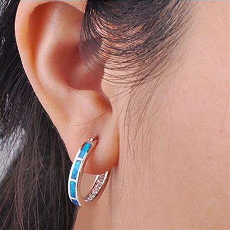 Sterling Silver Women S Hoop Earring White And Blue Earring For You Choose Perfect Match