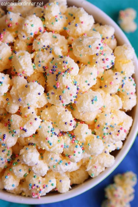 White Chocolate Corn Pops Snack Mix Recipes Sweet Snacks Puffed