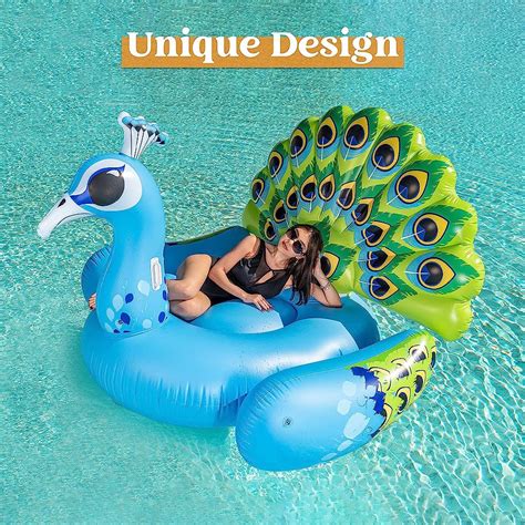 Joyin Inflatable Peacock Pool Float Giant Blue Peacock Ride On Raft For