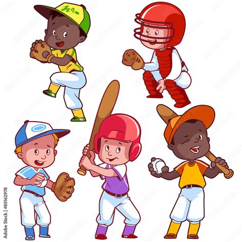 Cartoon Kids Playing Baseball Stock Vector Adobe Stock