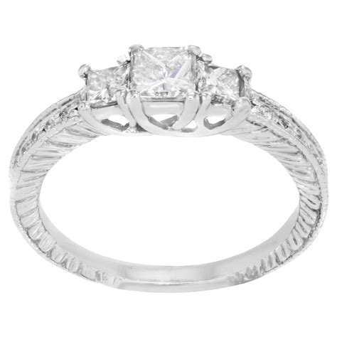 Customizable White Gold Diamond Three Stone Engagement Ring 14k Princess Cut 100ctw For Sale