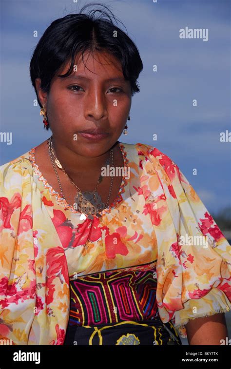 Portrait Of A Young Kuna Indian Woman Rio Sidra Area Archipelago San