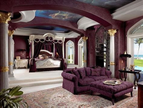 Luxury Bedroom With Purple Decor Canopy Bed With Separate Sitting Area