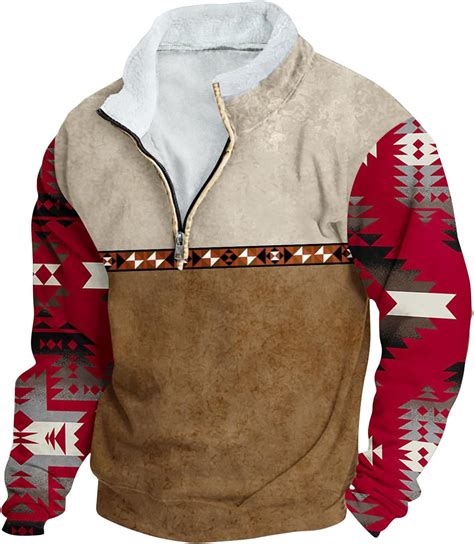 Wfjcjpaf Aztec Print Mens Shirt Long Sleeve Pullovers 14 Zipper