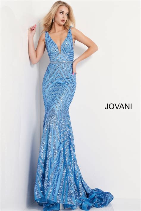 Jovani Long Fitted Sequin Mermaid Formal Prom Dress V Neck