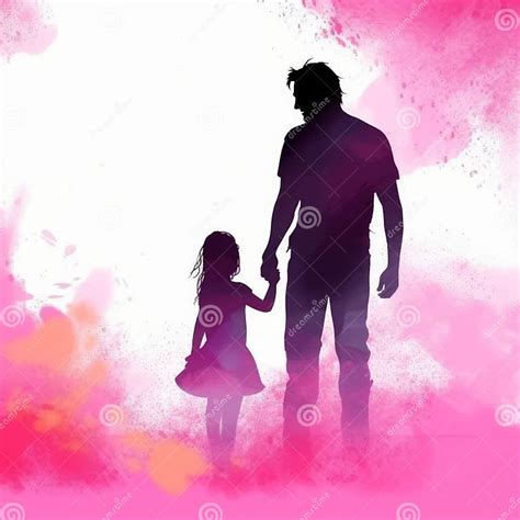 Father And Daughter Silhouette Watercolor Generative Ai Stock