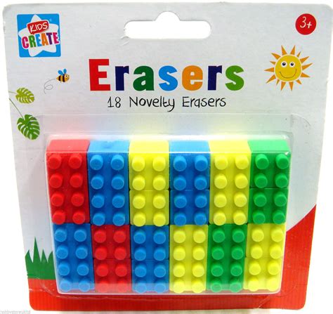 2 X Novelty 18 Pencil Erasers Rubber School Lego Brick Shape Party Bag