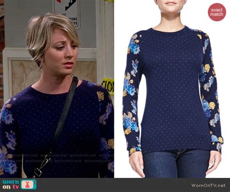 Wornontv Pennys Blue Floral And Dot Print Sweater On The Big Bang