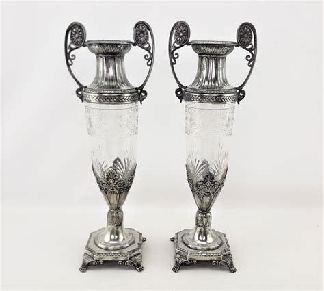 Pair Of Antique Wmf Cut Crystal With Silver Plated Mounts Seccessionist Vases For Sale At 1stdibs