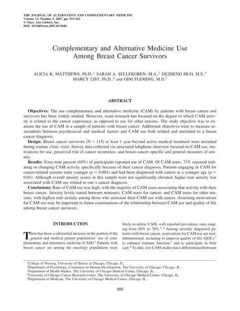 pdf complementary and alternative medicine use among breast cancer survivors