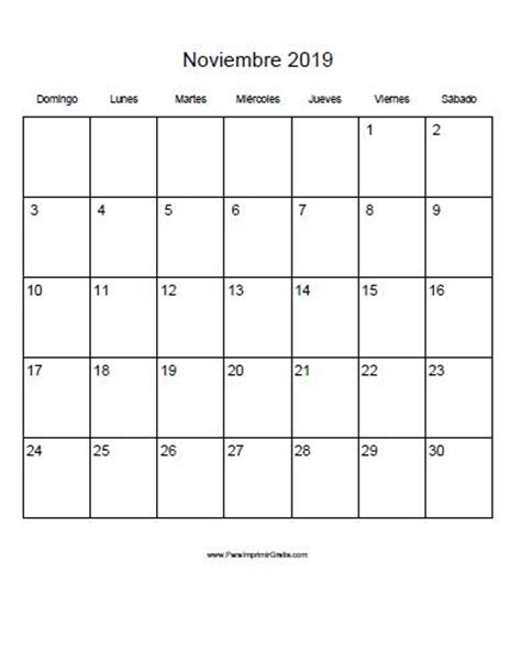 Word Calendario Noviembre 2019 Para Imprimir Calendar