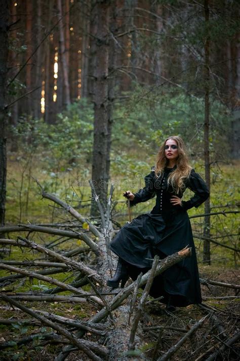 Girl Witch Witch In A Dark Pine Forest Stock Image Image Of Forest