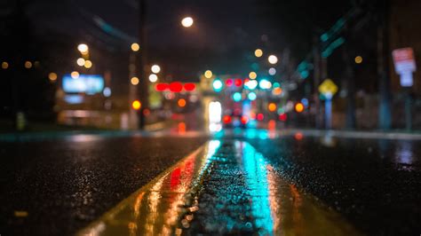 Street Urban Lights Wet Blurred Reflection Wallpapers Hd Desktop