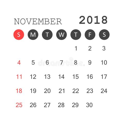 November 2018 Calendar Calendar Planner Design Template Stock Vector