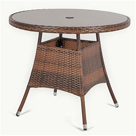 Luckup 36 Patio Outdoor Wicker Rattan Dining Table Tempered Glass Top