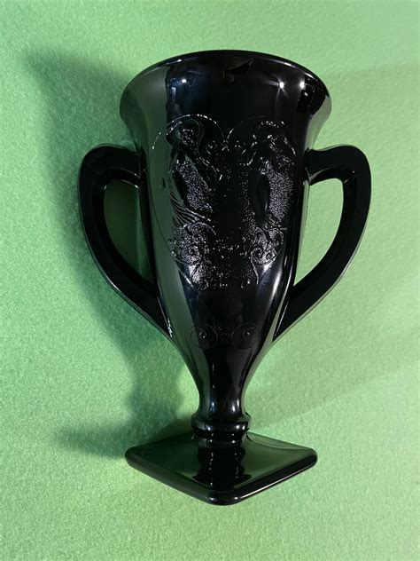Antique Black Glass Trophy Vase Etsy