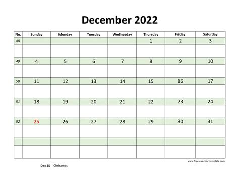 Free December 2022 Calendar Coloring On Each Day Horizontal Free