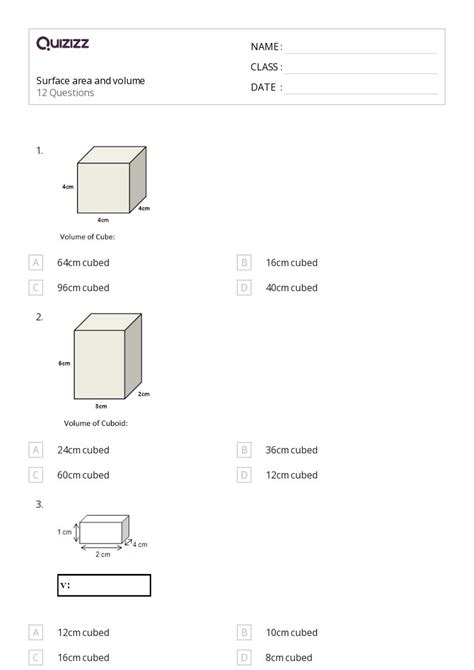 50 Volume And Surface Area Of Cubes Worksheets For 10th Year On