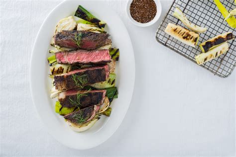 Prime rib with roasted vegetables. Coffee Crusted Prime Rib Steaks with Grilled Fennel and ...