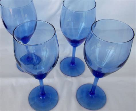 Vintage Blue Stemware Blue Wine Glasses Set Of Four Old Etsy