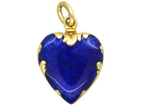 18ct Gold And Blue Enamel Heart Shaped Pendant By Fabergé 146n The Antique Jewellery Company